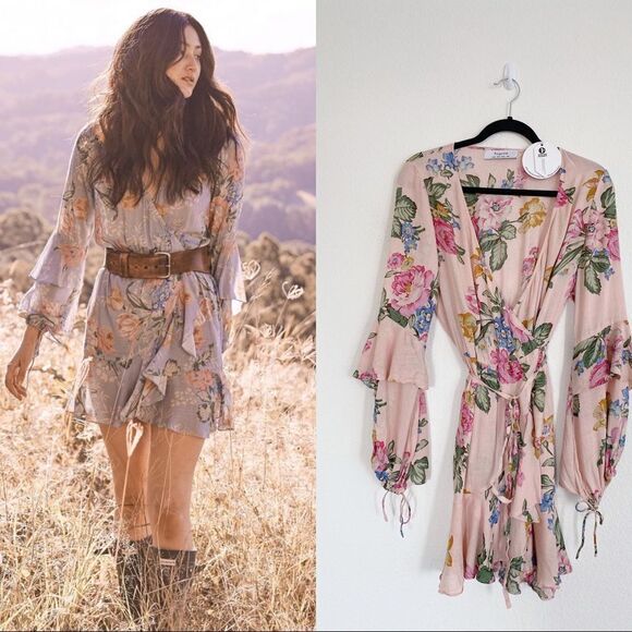 Auguste Delilah Bloom Poet Mini Wrap Dress - Picture 1 of 12